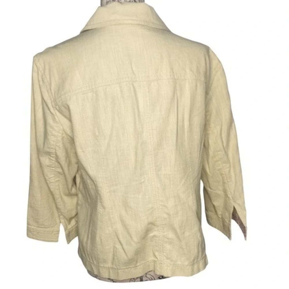 J. Jill beige/yellow 100%‎ Cotton 3/4 Sleeve Floral Trim Jacket Womens 14 Petite